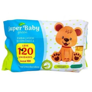 Imagem de Toalha Umedecida Super Baby Green com 120 unidades Folhas 20x12 cm