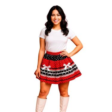 Imagem de Saia Festa Junina Caipira Rodada c/ Fitas e Renda