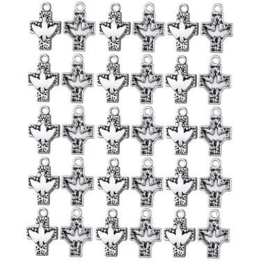 Imagem de COTTVOTT Pingente de crucifixo central de rosário de liga de 30 peças, pingente de cruz de pomba de espírito santo para colar faça você mesmo, chaveiro católico para fabricação de joias (4-30 peças