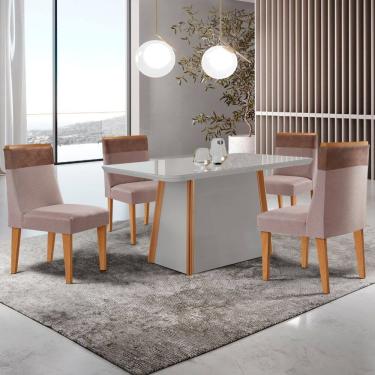 Imagem de Mesa de Jantar Diane 120cm Tampo MDF Com Vidro com 4 Cadeiras Andes Moderna Mobília