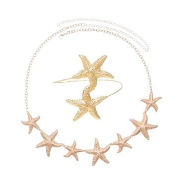 Imagem de Anel europeu e americano moderno e moderno de estrela do mar prata dourada corrente de braço estilo férias praia sexy biquíni liga de umbigo corrente de braço conjunto de moda combinando, Medium