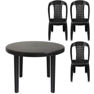 Imagem de Kit 3 Cadeira Poltrona E Mesa Redonda Preta Desmontável - Arqplast