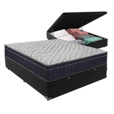 Imagem de Cama + Box Com Baú Viúva Colchão Ortobom D45 Firme Airtech Preto