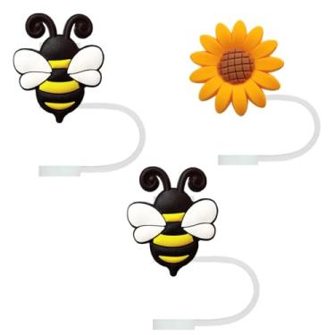 Imagem de STRACOUPI Tampa de palha de silicone Bee para copos Stanley, acessório decorativo reutilizável, pacote com 3