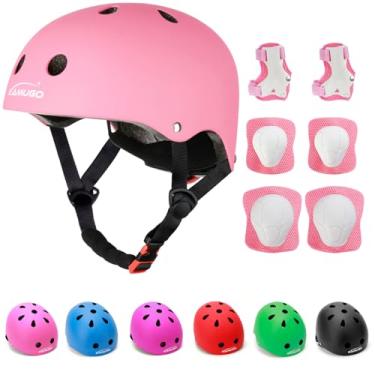 Imagem de KAMUGO Capacete Ajustável Para Crianças, Com Conjunto De Equipamentos De Proteção Esportiva, Joelheiras, Cotovelos, Pulsos Para Crianças De 2 A 8 Anos, Meninos E Meninas, Bicicleta, Skate, Hoverboard,