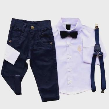 Imagem de Conjunto Camisa Social Branca com Calça Marinho Infantil
