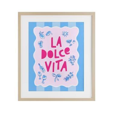 Imagem de Stupell Industries Impressão emoldurada de bétula rosa azul La Dolce Vita design sob vidro por Dominique Vari, 21 x 17