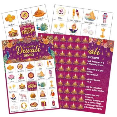 Imagem de Happy Diwali Bingo Game Cards, 34 Pcs Diwali Party Game Card Set, Indian New Year Party Favors, Family Gathering Classroom Activities