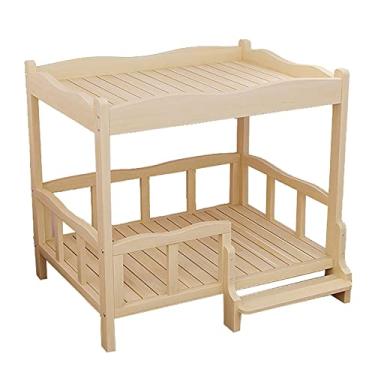 Imagem de TsoLay Cama para cães, cama de camada dupla, berço elevado para cães, sem colchão, moldura de madeira, canil com corrimão e escadas, adequado para gatos e cães pequenos para cães e gatos