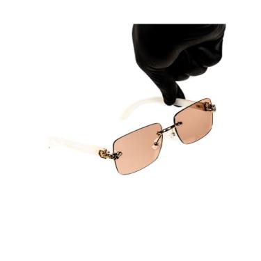 Imagem de Óculos de sol unissex com armação dourada de luxo, retangular, sem aro, rosa, retrô, anos 90, elegante, cabeça de leopardo, hip hop, sem moldura, quadrados, brancos, protetores de sol para homens e
