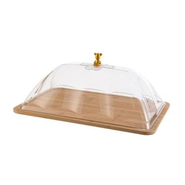 Imagem de KiBcsLic Bandeja de exibição de alimentos, prato de aperitivos, armazenamento de pão, suporte retangular para bolo com tampa transparente para exibição em, 42.5 Cm X 32 Cm X