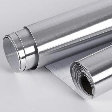 Imagem de Papel De Parede Prateado Escovado Autoadesivo À Prova De Fogo E Água D