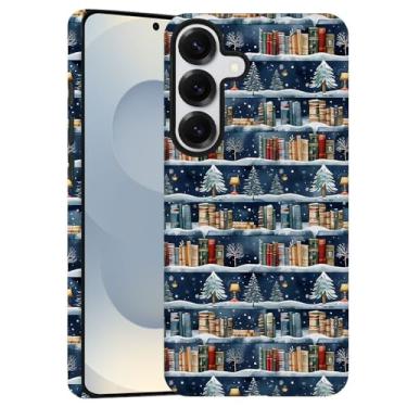 Imagem de Capa para Samsung Galaxy S25, capa de telefone fosca macia com proteção de câmera - árvore de Natal azul retrô