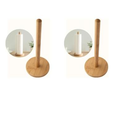 Imagem de Kit 2 Porta Papel Toalha Em Bambu Cozinha Suporte Vertical Mesa