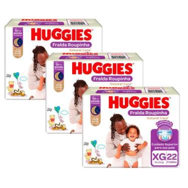 Imagem de Kit 3 Fralda Roupinha Huggies Natural Care Tamanho XG Pacote Mega 22 U