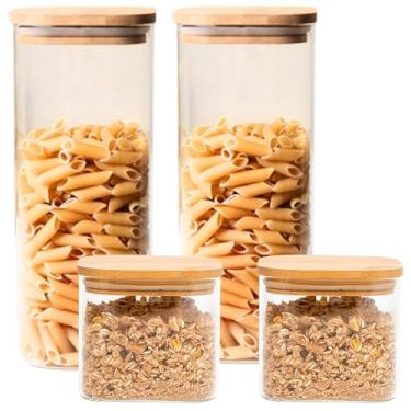 Imagem de Jogo com 4 Potes Herméticos em Vidro Borossilicato e Tampa de Bambu Quadrado 750ml e 2L