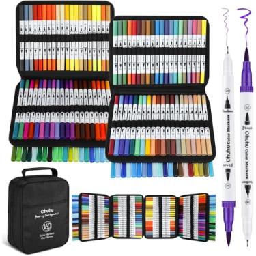 Imagem de Marcadores para livros de colorir, Ohuhu Canetas de pincel de 160 cores Canetas de desenho de ponta fina de pincel duplo Marcadores, com maleta de transporte