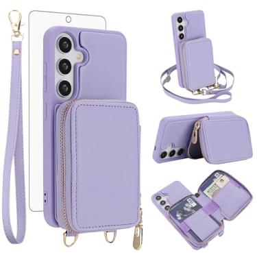 Imagem de Capa de celular para Samsung Galaxy S23 FE 5G carteira celular com protetor de tela de vidro temperado, alça transversal, suporte para cartão de crédito com bloqueio de RFID, S 23 EF S23FE 23S