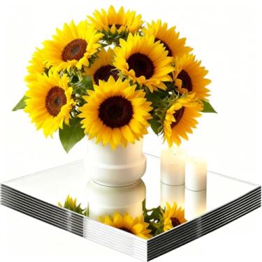 Imagem de 10 peças de placas de vela espelhadas quadradas - Centros de mesa espelhados de acrílico para mesas, bandejas, espelhos montados na parede, azulejos para casamento, Natal, decorações de festa de