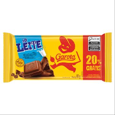 Imagem de TABLETE AO LEITE 80G GAROTO 20% GRTS