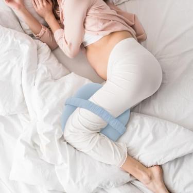 Imagem de Almofada de joelho para pessoas que dormem de lado, almofada ergonômica de espuma viscoelástica entre as pernas com capa de seda gelada e alça elástica para mulheres grávidas
