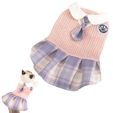 Imagem de Elegante saia xadrez rosa para cachorrinho chihuahua yorkies, roupas femininas para cães, vestidos de princesa com gravata (C (4 a 5 kg))