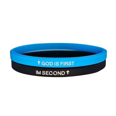 Imagem de Nexoluxa GOD IS FIRST Pulseira para homens mulheres versículo bíblico Jesus Cristão Im segunda pulseira borracha Faith Believers presente, Adjustable, Sem Pedra Preciosa