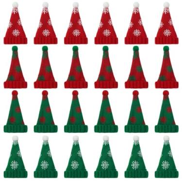 Imagem de Bencailor 24 mini chapéus de Papai Noel para artesanato, pequeno chapéu de malha de Natal, boneco de neve, suporte de garrafa de vinho, boné de boneca para cobertura de mesa (fofo)