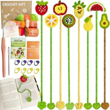 Imagem de Weronique Fruits Bookmark é um kit de crochê para iniciantes, tutorial passo a passo de crochê, ajuda o Crafter a começar facilmente, kit de material de tricô de crochê DIY inclui todas as ferramentas