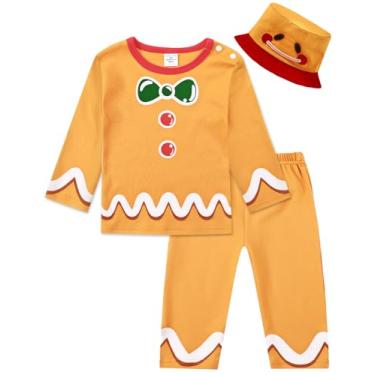Imagem de COSLAND Fantasia infantil Todder para bebês meninos Gingerbread Man Roupa de Natal, amarelo, 3T