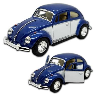 Imagem de Miniatura fusca 1967 carrinho de coleção em metal, 12 CM, 1/32, abertura de portas laterais, rodinhas em borracha e com fricção, Miniatura de carros antigos (Azul e branco)