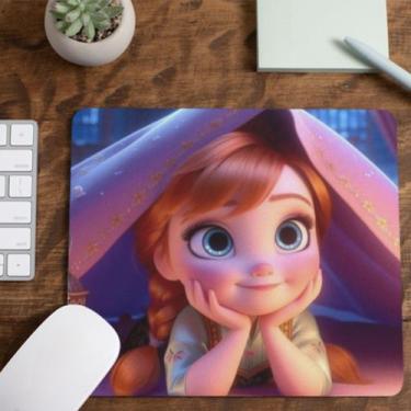 Imagem de Mouse Pad Princesa Anna Menina e Olaf Frozen Tecido Emborrachado Peque