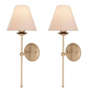 Imagem de Kit 2 Arandelas Parede Cúpula Tecido Algodão Sala Champagne