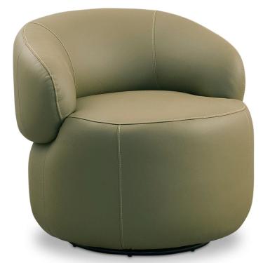 Imagem de Poltrona Decorativa Giratória Orgânica Para Sala Living Nevile L06 Couro Verde Musgo - Lyam Decor