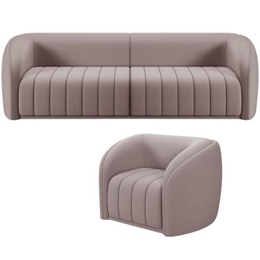 Imagem de Kit Sofá 4 Lugares Para Sala 252cm com 01 Poltrona Lazio M03 Veludo Rosê - Lyam Decor