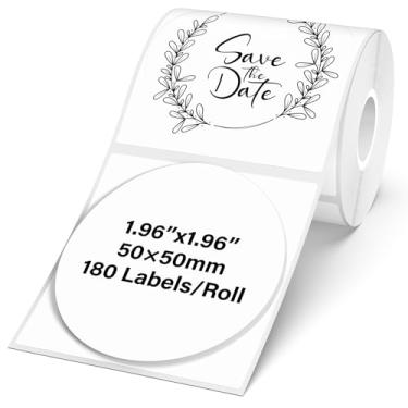 Imagem de YIKIADA Etiquetas térmicas brancas de vinil circular de 5 cm adesivos redondos autoadesivos adesivos compatíveis com M110/M220 180 peças