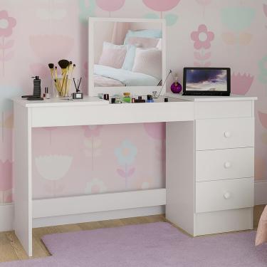 Imagem de Penteadeira Escrivaninha Compacta com Espelho e 3 Gavetas para Maquiagem ou Estudos