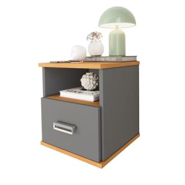 Imagem de Mesa de Cabeceira Balli Multifuncional 2 em 1 Suspensa Gaveta Oculta Compartimento Secreto Cinza/Nature - Oliart