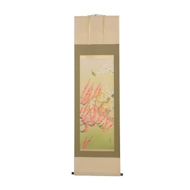 Imagem de EFPI Kakejiku de pergaminho japonês feito à mão – Arte de parede zen autêntica, feita no Japão, tamanho Shaku-go (54,6 cm L × 190 cm A / 54,5 × 190 cm) (flores de ameixa e rouxinol)