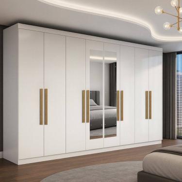 Imagem de Guarda-roupa 8 Portas Mdp com Puxador 50 Mdf e Esp Paris Branco