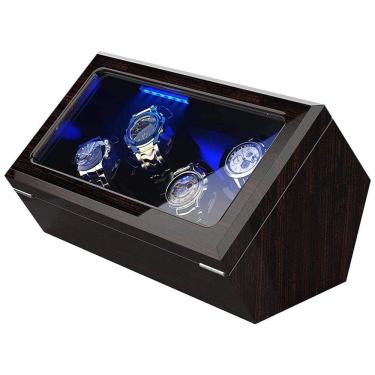 Imagem de Caixa, Estojo Rotativo Automático para Relógios com Luz e Painel de Controle, 4 Lugares, INCLAKE 40, Preto