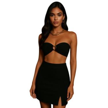 Imagem de Conjunto Feminino Laurel Cropped Com Bojo e Saia com Corte Frontal - P