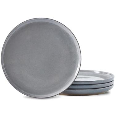 Imagem de Hasense Conjunto de pratos de jantar de cerâmica – Pratos Premium Proclamação de 25,4 cm, conjunto de 4 pratos Dare Gray Ideal para servir bife, macarrão ou macarrão, pode ser lavado na lava-louças e
