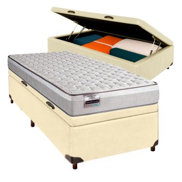 Imagem de Cama Box Bau Bege Solteiro + Colchão Molas Ensacadas Hanover Inducol