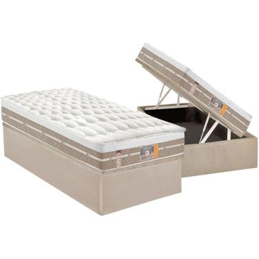 Imagem de Cama Box Baú Solteiro: Colchão Molas Pocket Ensacadas Castor Silver Star Air + Base Crc Suede Clean (88x188)