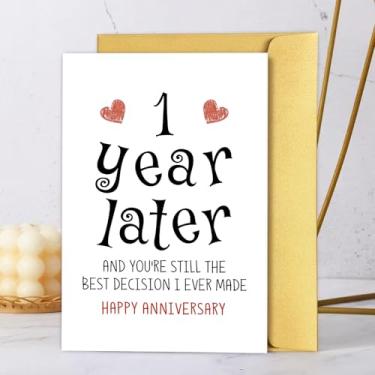Imagem de Cartão de aniversário de 1 ano para ele ela, cartão engraçado de 1º aniversário para namorado, namorada, primeiro cartão de aniversário de casamento para esposa marido, presente de aniversário de