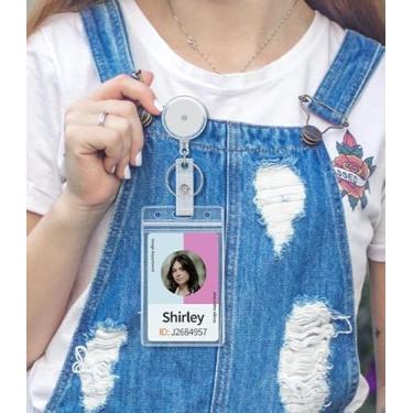 Imagem de Pacote com 3 molinete retrátil translúcido com clipe giratório de crocodilo e clipe de crachá transparente à prova d'água chaveiro retrátil resistente com alça de mola de aço inoxidável capa de ABS