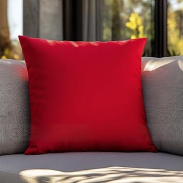 Imagem de Capas de almofada de 40,64 cm x 40,64 cm vermelhas sólidas à prova d'água, pacote com 1 capa de almofada decorativa quadrada de linho para jardim, casa de fazenda, tenda de pátio, varanda, sofá