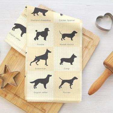 Imagem de Toalha de cozinha de coleção silhueta de raça de cachorro, utensílios de mesa toalha de prato de microfibra absorvente decorativa toalha de chá, toalhas de mão de waffle para cozinha, casa, banheiro
