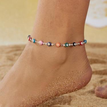 Imagem de 1 tornozeleira feminina prata dourada à prova d'água tornozeleira olho turco para mulheres coração banhado a ouro tornozeleira plus size, One Size, Liga de aço, Sem Pedra Preciosa